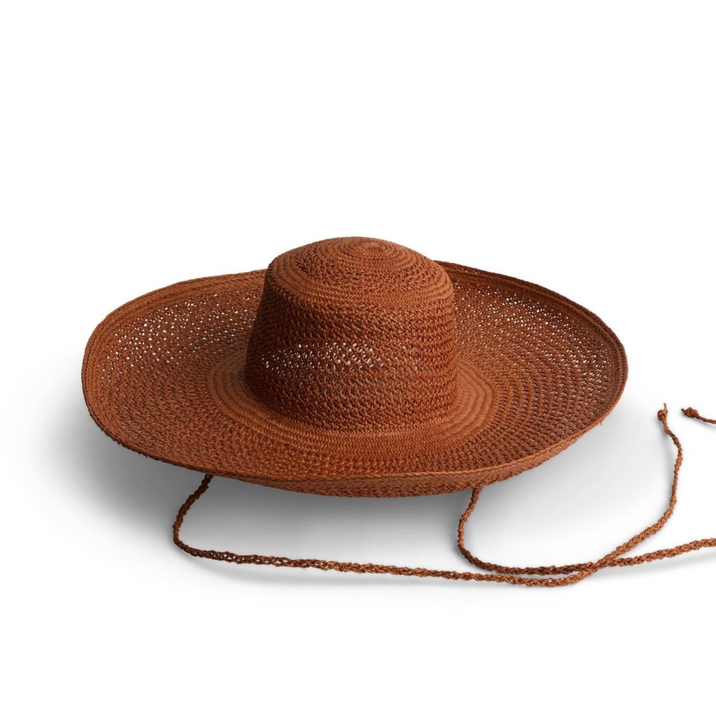 Brown Ventilated Long Brim Woven Hat