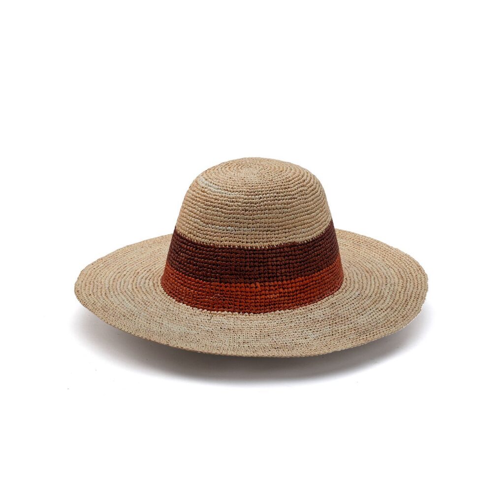 Crochet Straw Flat Brim Color Band Hat