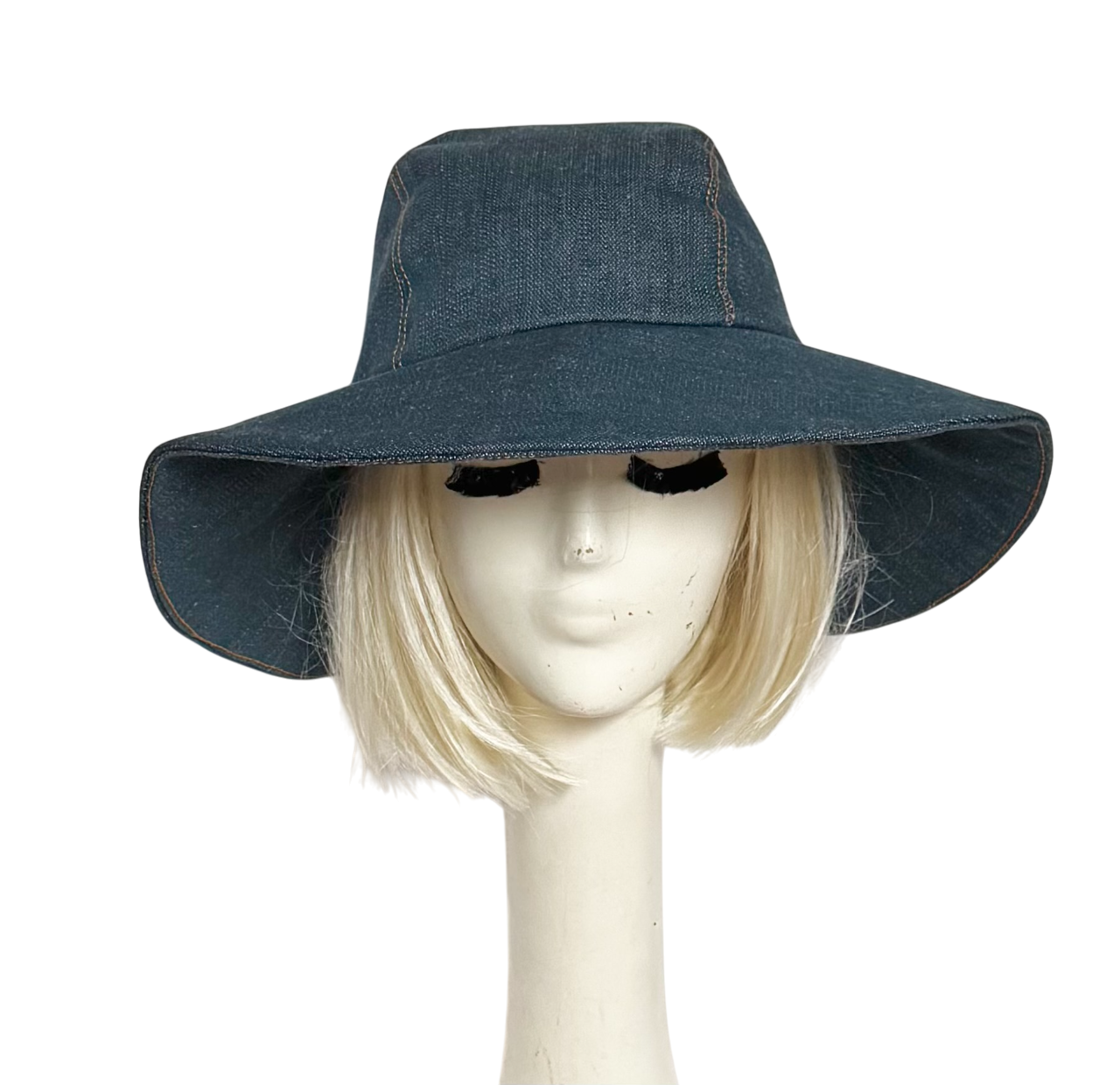 Blue Jean Sun Hat with Satin Lining