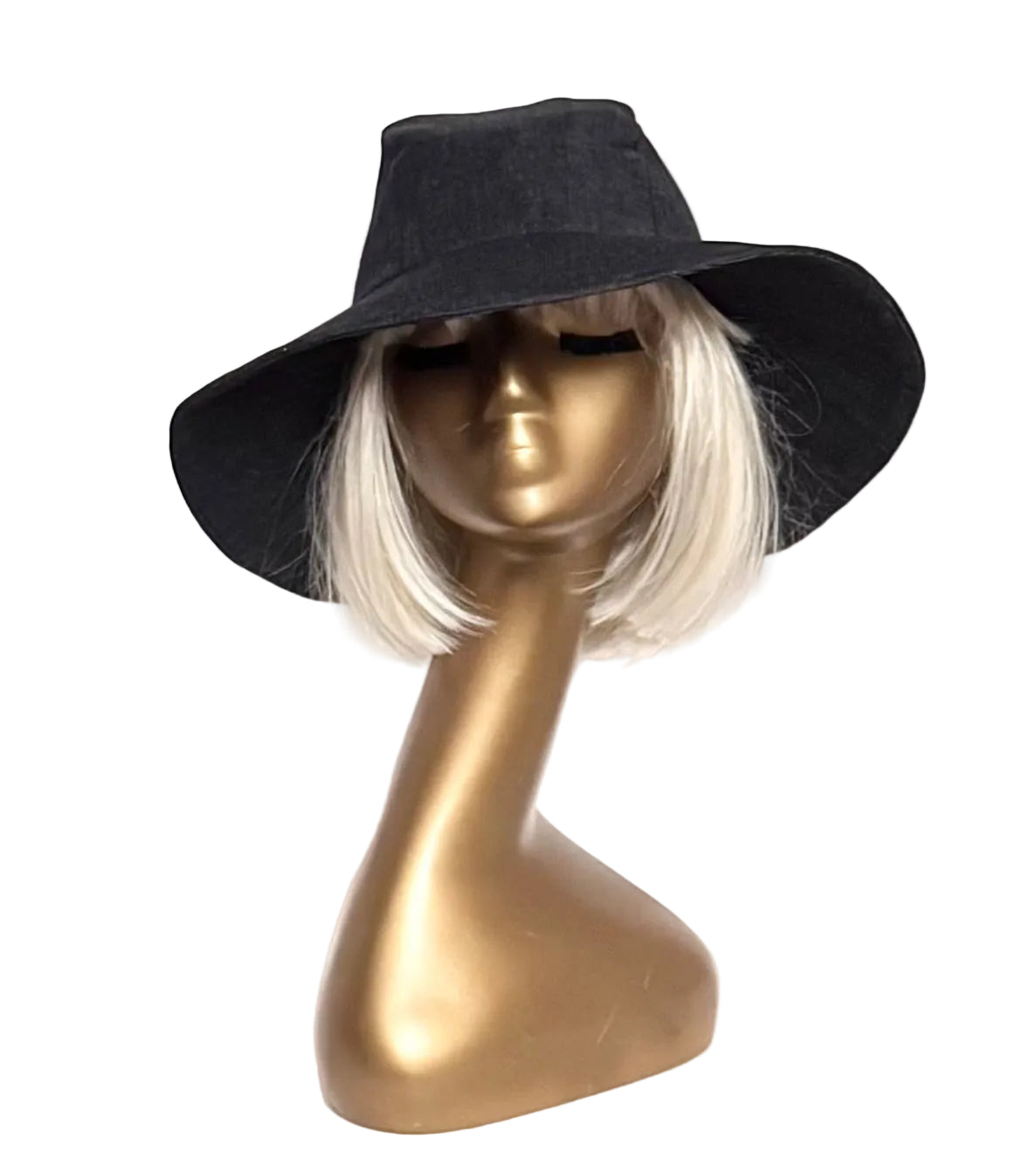 Black Denim Sun Hat with Satin Lining