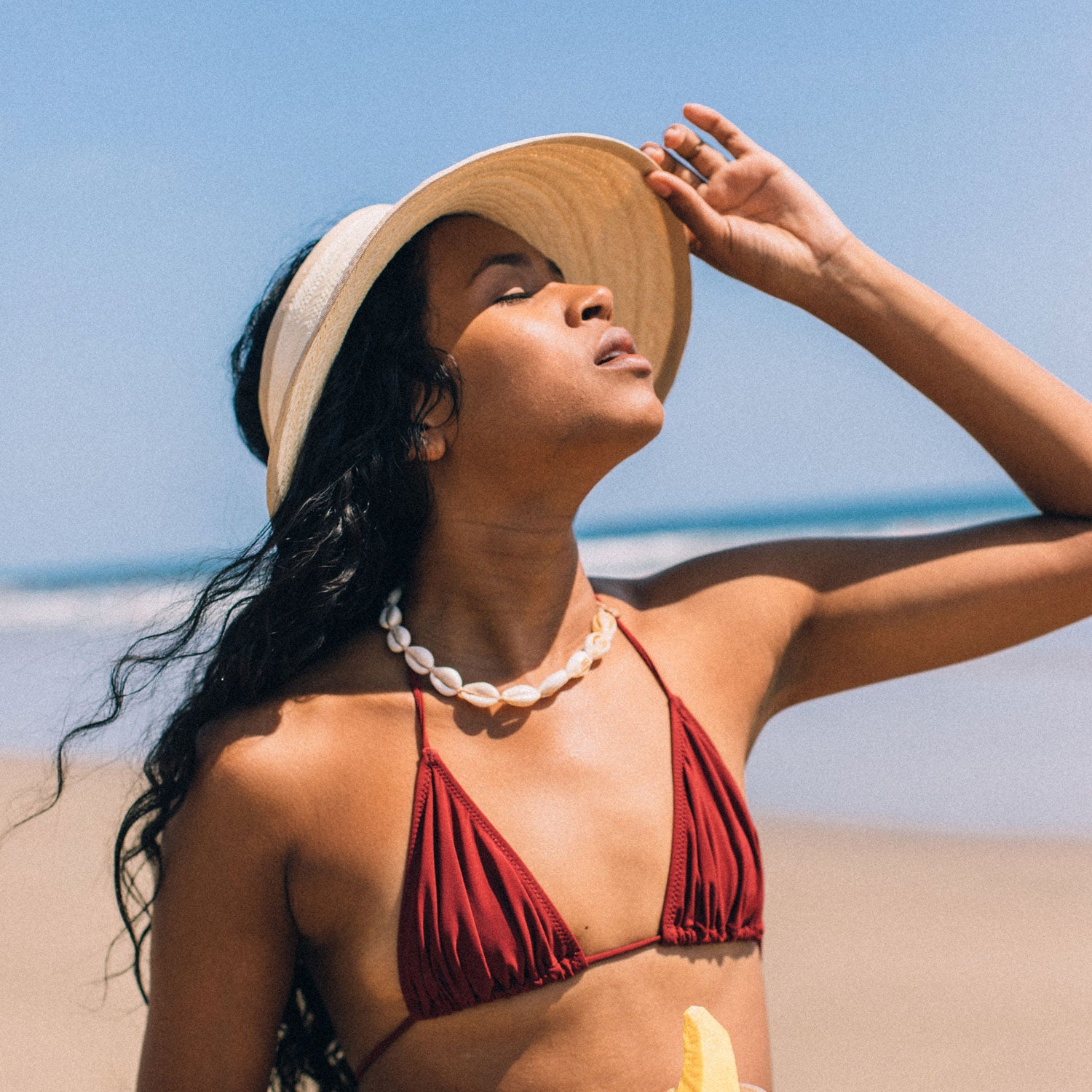 Textured Natural Long Brim Straw Visor