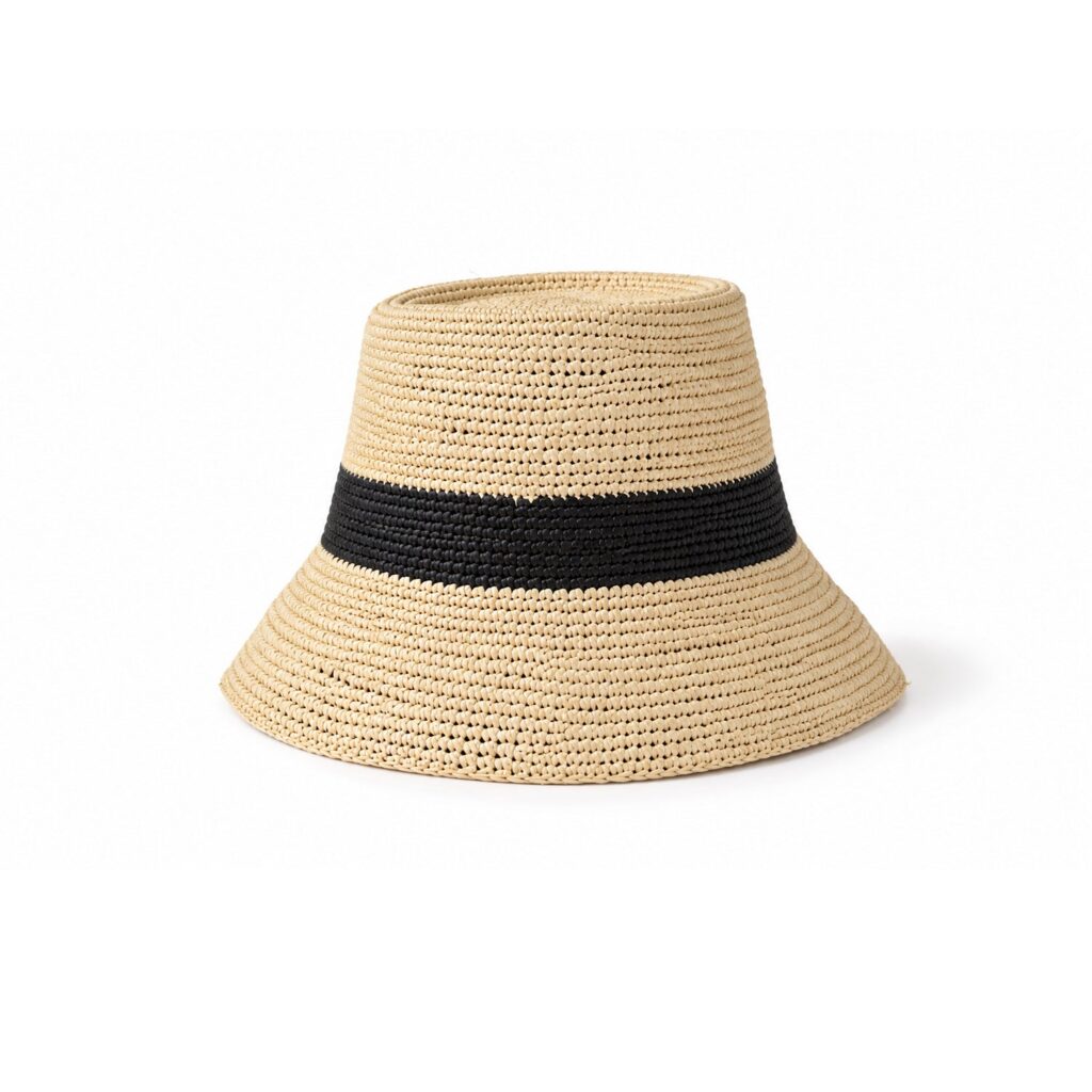 Natural Black Woven Straw Bucket Hat