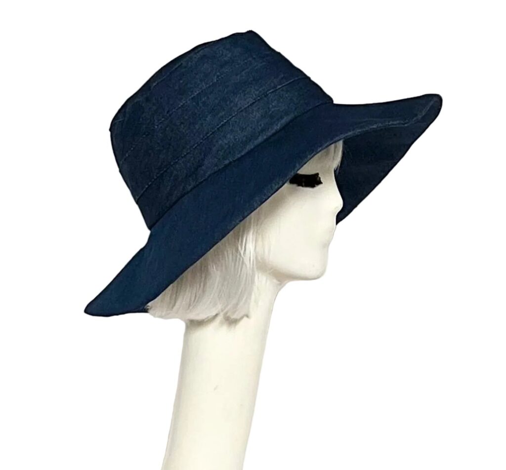 Wide Brim Denim Hat with Refined Decorative Finish