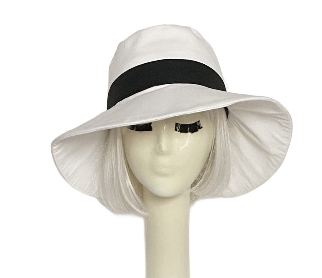 White Cotton Sun Hat with Contrast Band